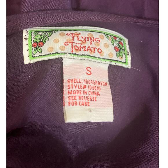 Flying Tomato Women's Plum Woven Smocked Waist Embroidered Mini Dress Boho SZ S - Picture 9 of 10